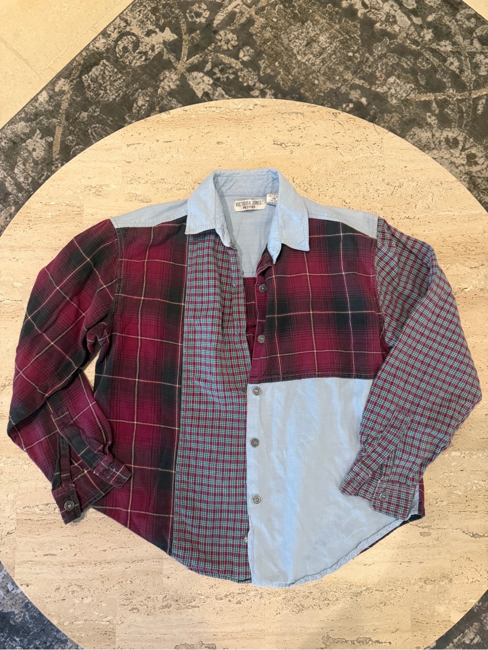 Vintage Victoria Jones Patchwork Plaid Flannel Shirt 90s Colorblock Petite M